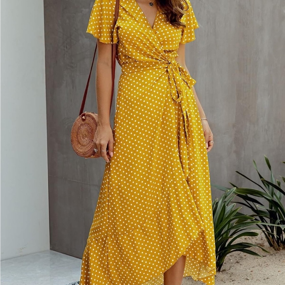Yellow Polka Dot Wrap Dress
